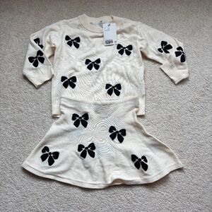 H&M Bow Knit Sweater Skirt Set Girls 3/4T Cream Black Matching Outfit